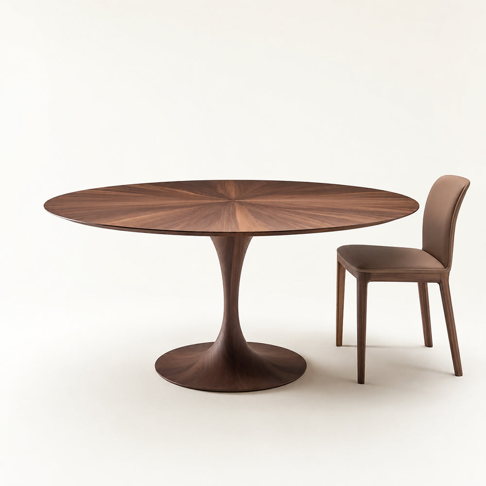 Sculptural Walnut Pedestal Dining Table