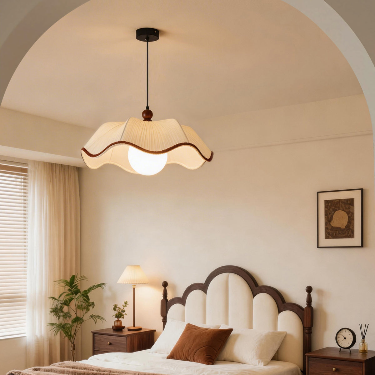 French Scalloped Pleated Fabric Pendant Light