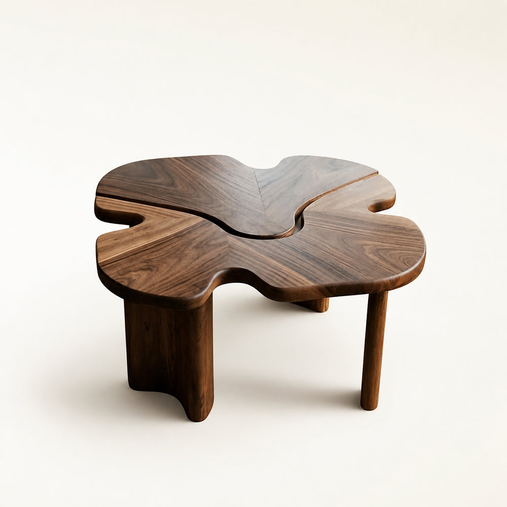 Clover-Shaped Walnut Coffee Table