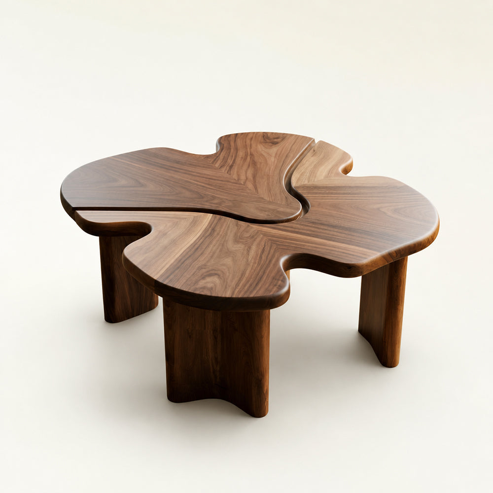 Clover-Shaped Walnut Coffee Table