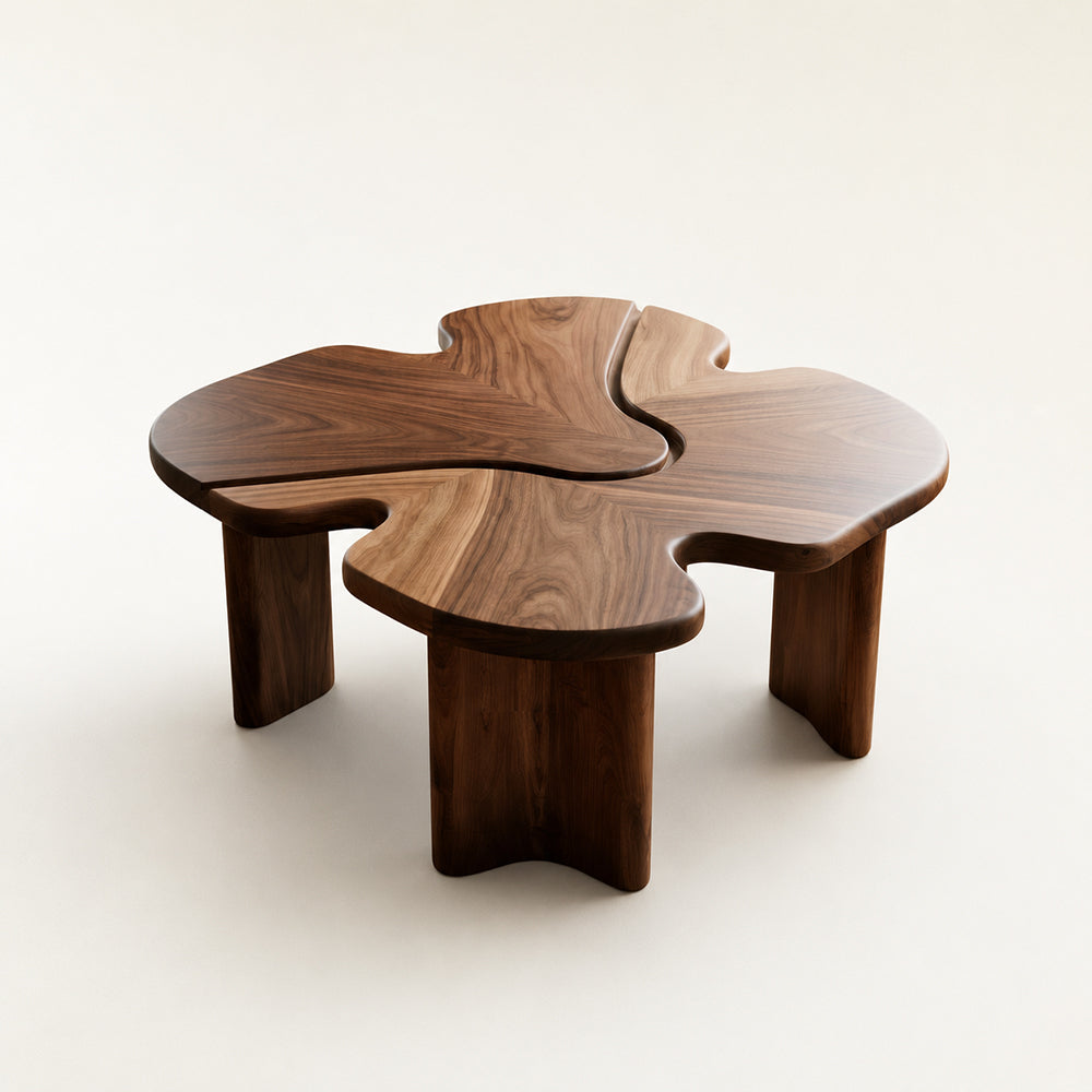 Clover-Shaped Walnut Coffee Table