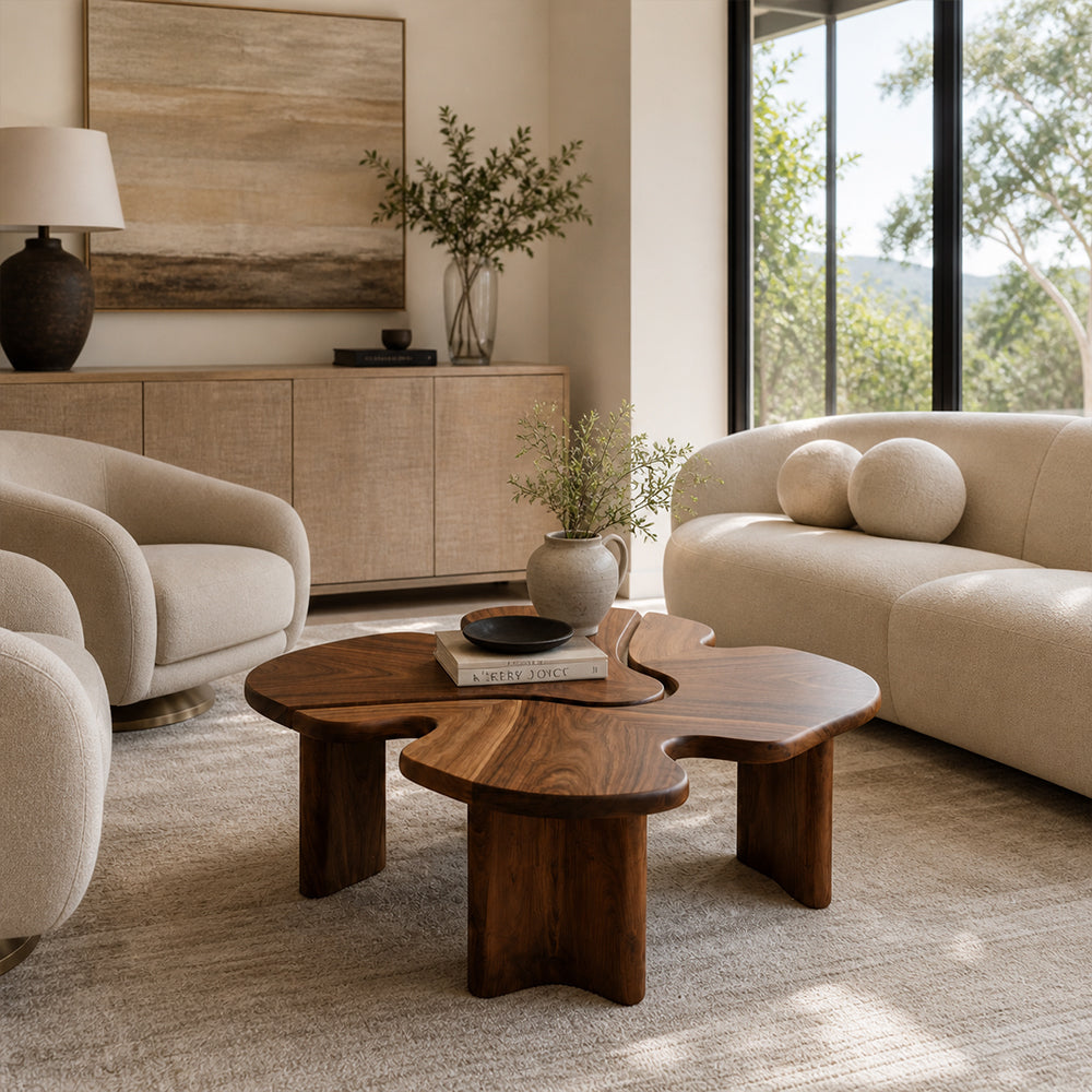 Clover-Shaped Walnut Coffee Table