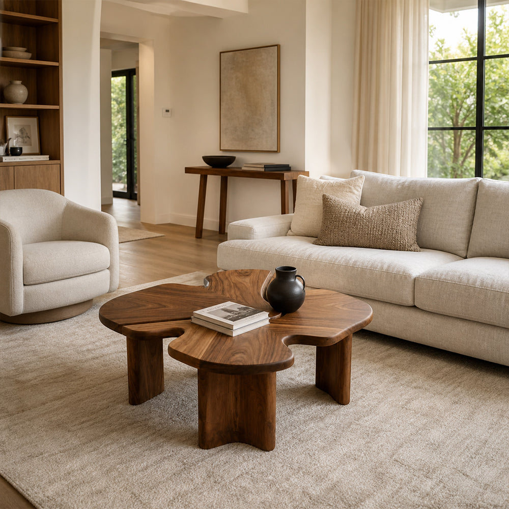 Clover-Shaped Walnut Coffee Table