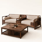 Walnut-Framed Modular Sofa Set