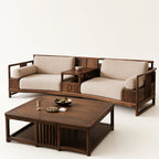 Walnut-Framed Modular Sofa Set