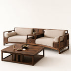 Walnut-Framed Modular Sofa Set