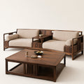 Walnut-Framed Modular Sofa Set