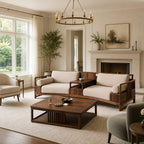 Walnut-Framed Modular Sofa Set