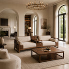 Walnut-Framed Modular Sofa Set