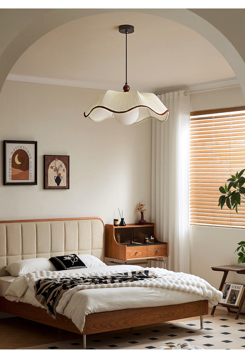 French Scalloped Pleated Fabric Pendant Light