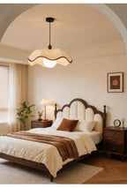 French Scalloped Pleated Fabric Pendant Light