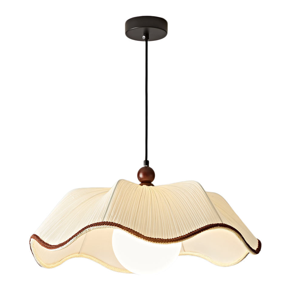 French Scalloped Pleated Fabric Pendant Light