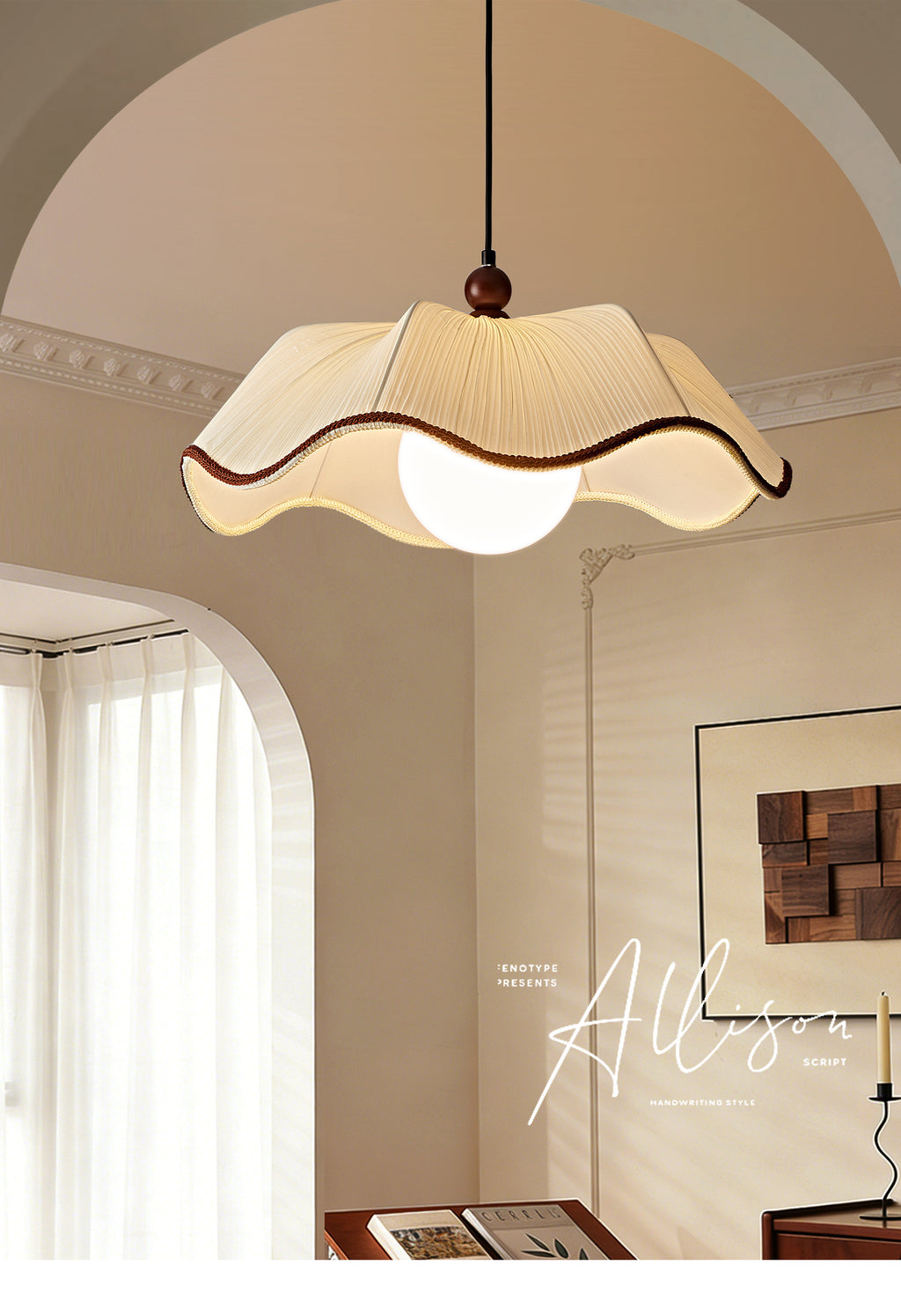 French Scalloped Pleated Fabric Pendant Light