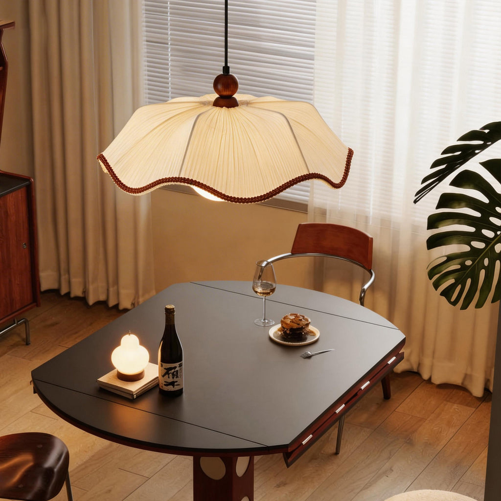 French Scalloped Pleated Fabric Pendant Light