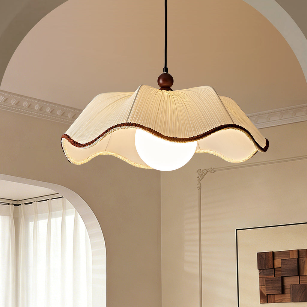 French Scalloped Pleated Fabric Pendant Light