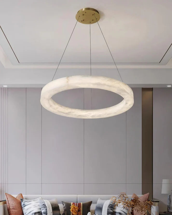 Modern Luxury Alabaster Ring Chandelier, Modern Circular Chandelier