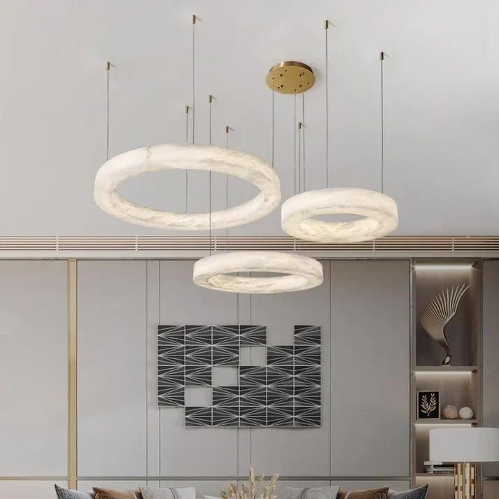 Modern Luxury Alabaster Ring Chandelier, Modern Circular Chandelier