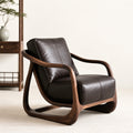 Curved Walnut Leather Lounge Chair