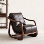 Curved Walnut Leather Lounge Chair