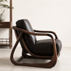 Curved Walnut Leather Lounge Chair