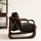 Curved Walnut Leather Lounge Chair