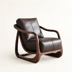Curved Walnut Leather Lounge Chair