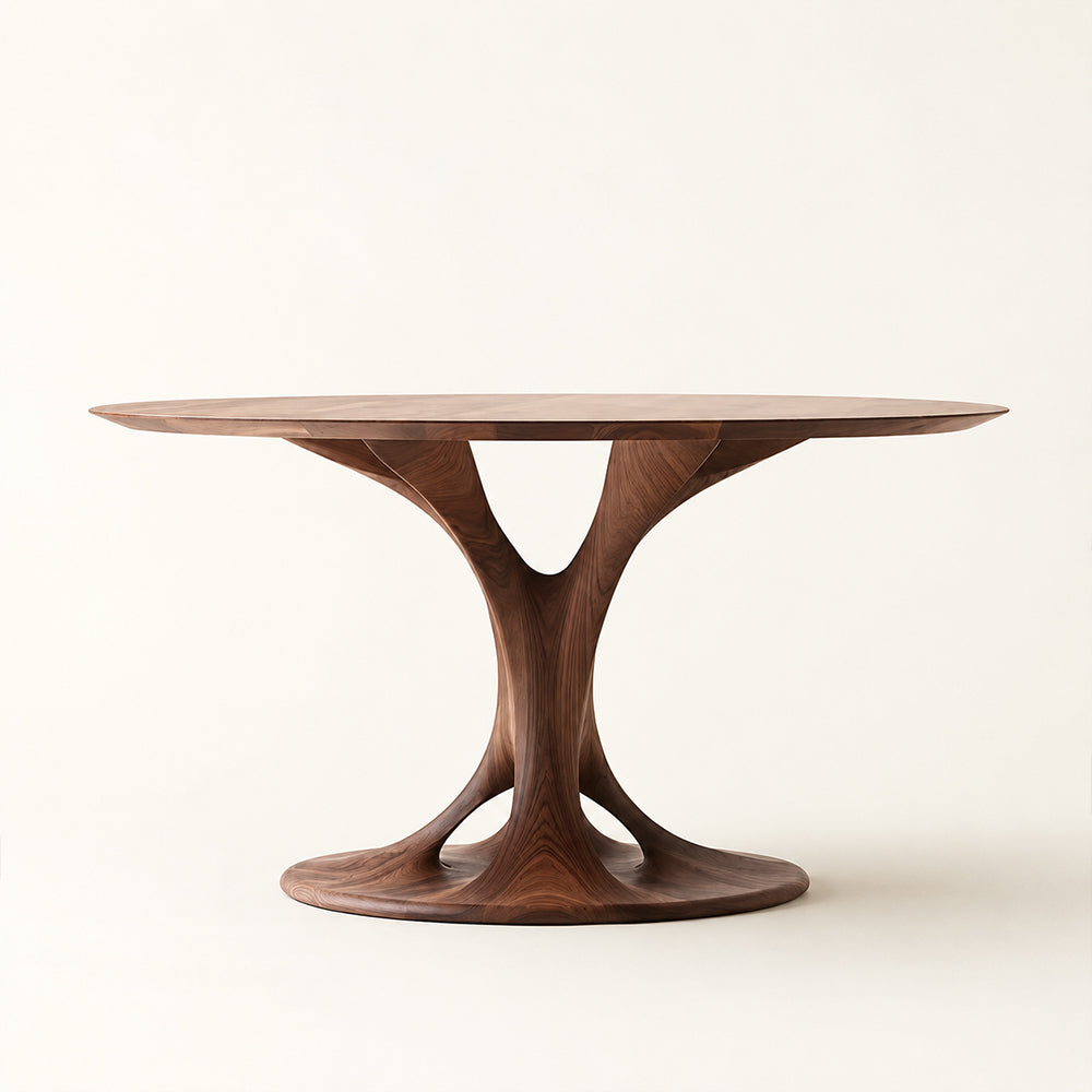 Sculptural Walnut Pedestal Dining Table