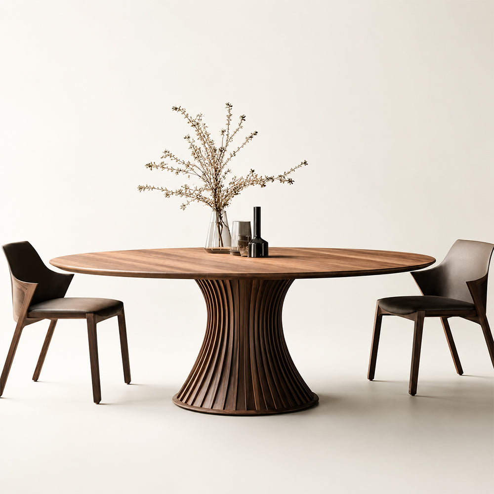 Sculptural Walnut Pedestal Dining Table