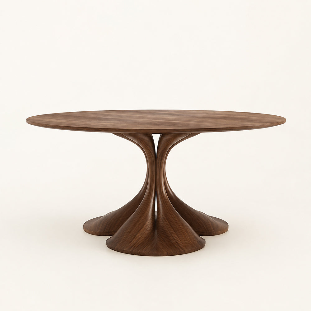 Sculptural Walnut Pedestal Dining Table