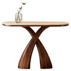 Arched Walnut Travertine Console Table