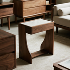 Nola-Walnut & Marble-Top Narrow Side Table