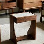 Nola-Walnut & Marble-Top Narrow Side Table