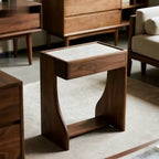 Nola-Walnut & Marble-Top Narrow Side Table