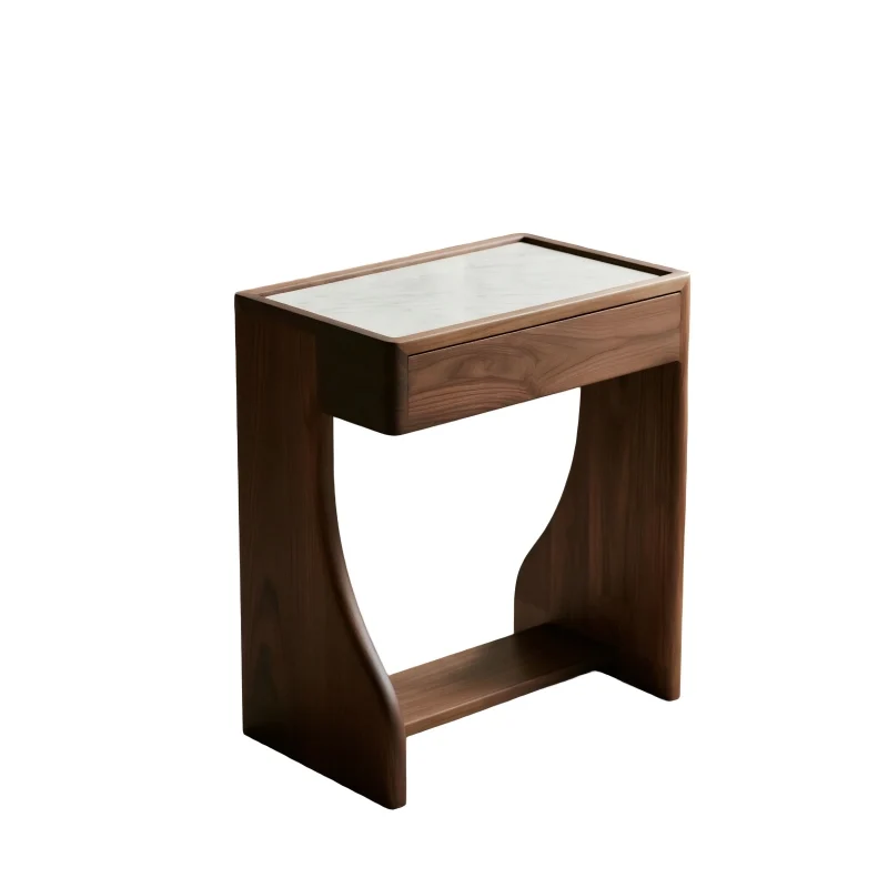 Nola-Walnut & Marble-Top Narrow Side Table